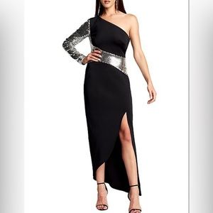 Black Sequin Asymmetrical One-Shoulder Bodycon Dress.Size XS.(S)